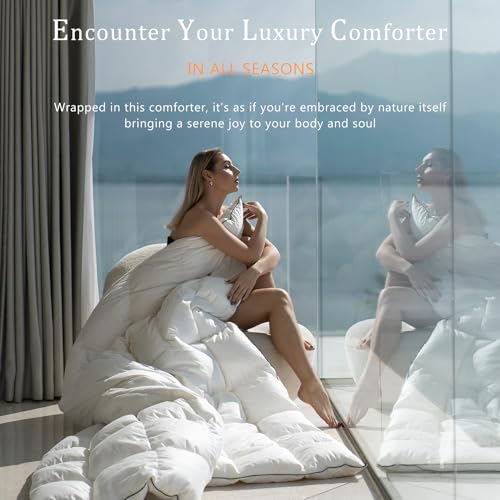 51adfozrkcl.jpg Hotel Collection White Down Alternative Comforter - King Size Fluffy and Cozy (120x98")