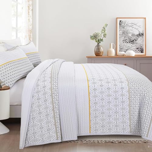 51aegur3qwl 1.jpg HOMBYS Oversized King Bedspread Boho Striped Pattern Quilt Set 3 Pcs Lightweight & Soft Coverlet Bedding Set for All
