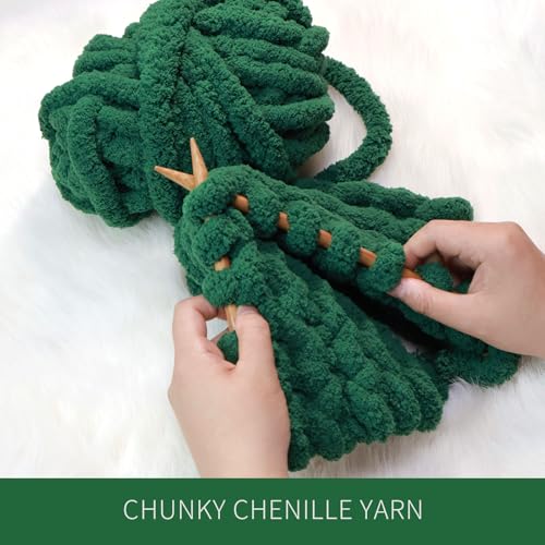 51ahgghdkdl 2.jpg Dark Green Super Bulky Chenille Yarn for Hand Blanket Crocheting/Knitting | Super Soft Plush Dark Green Chenille Yar