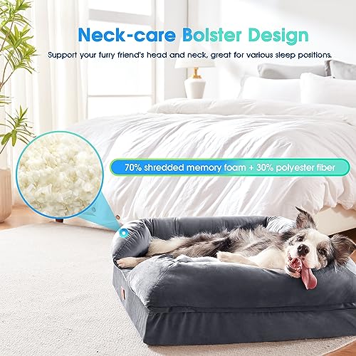 51axyg2z5ol 1.jpg CertiPUR-US Certified Orthopedic Dog Bed Full Memory Foam, Senior Dogs, Grey, Waterproof Liner, Removable Cover | Or