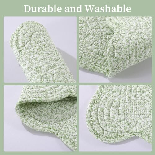 51ayoed0kkl.jpg MABOZOO Washable Cotton Quilted Placemats Set for Kitchen & Dining, Rectangular White Green Floral Design, Set of 6