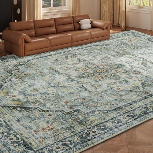 51b0ax argl.jpg Hombys 9x12ft Vintage Area Rug for Living Room & Bedroom, Large Boho Floor Carpet with Non-Slip Backing, Traditional Hom