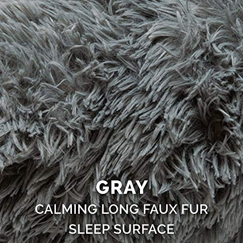 51bcrjhaxjl.jpg Furhaven Large 36" Round Calming Donut Bed for Large/Medium Dogs - Gray, Shaggy Plush Long Faux Fur Donut Bed - Refillab