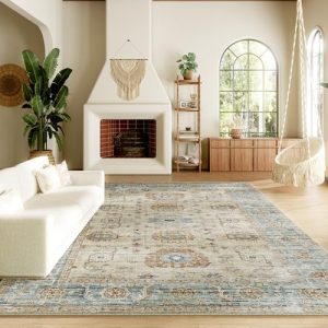 HOMBYS 10x14ft Vintage Floral Medallion Area Rug for Living Room and Bedroom - Large Boho Floor Carpet for Indoor Use -