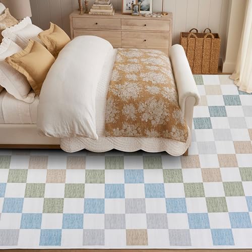 51bw2ygxtul.jpg HOMBYS 9x12ft Checkered Area Rug for Living Room and Bedroom, Multi-Color Checkerboard Carpet for Indoor Use, Non-Sheddi
