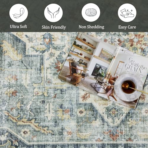 51c3priwb5l.jpg Hombys 9x12ft Vintage Area Rug for Living Room & Bedroom, Large Boho Floor Carpet with Non-Slip Backing, Traditional Hom