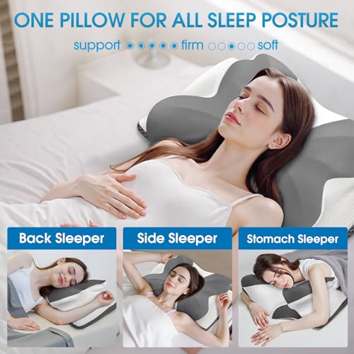51cenqpulzl 1.jpg CloudBliss Cooling Memory Foam Contour Pillow for Neck Support and Side Back Stomach Sleepers (Grey, Queen Size) | C