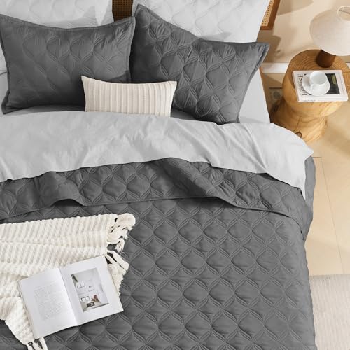 51czf2 azrl.jpg Litanika Oversized King Bedspreads 128x120 - 3 Piece Grey Lightweight Comforter for All Season Use and Decor(Super King