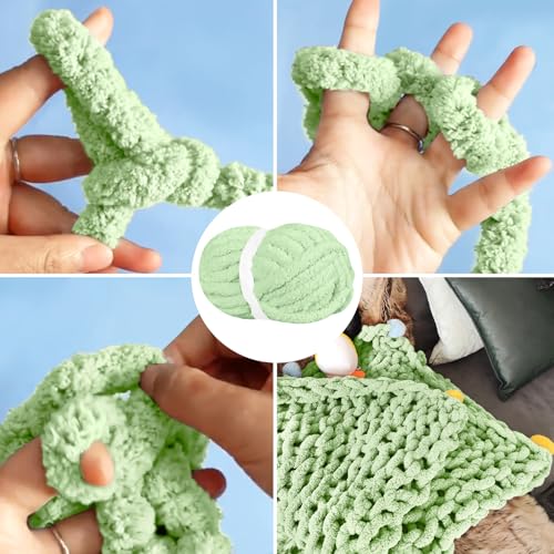 51dkdoov0xl.jpg Chunky Chenille Yarn, Fluffy Soft, Perfect for Blankets and Scarves - Green, 8 oz/226.8 g, 27yds/25m, 3/4" Diameter, US