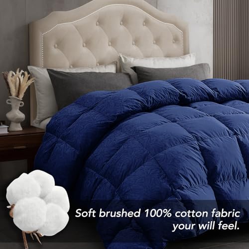 51dlwuftcsl.jpg Dreamhood Luxury 90% Goose Feathers Comforter King Size - All Season Medium Warmth with 8 Corner Tabs (Navy, 106x90 Inch