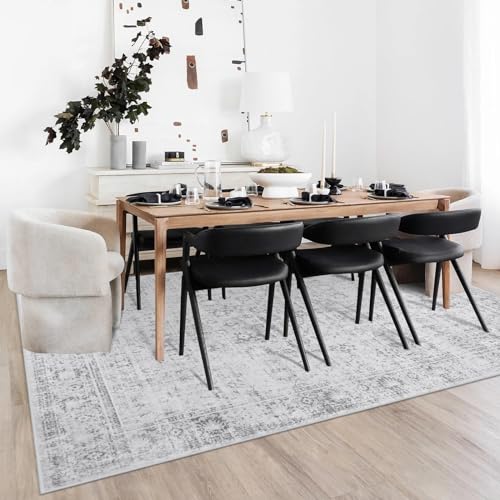 51dbjlxs0hl.jpg LIVEBOX 8x10 Vintage Grey Boho Rug for Living Room and Bedroom, Non-Slip Retro Floral Design, Distressed Accent Carpet f