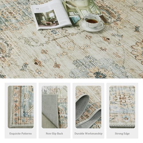 51domkf5ol.jpg HOMBYS Vintage Floral Medallion Area Rug for Living Room and Bedroom - Large Boho Carpet, Apricot, Machine Washable 2