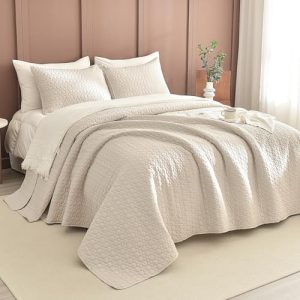 Sanracie Oversized King Quilt Bedding 128"x120" Lightweight Soft 100% Cotton Cal King Quilt Coverlet Set Wheat Colored f