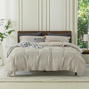EVERLY 100% Pure Linen Duvet Cover Set Queen Size for Hot Sleepers EVERLY Soft and Breathable Linen Duvet Cover Set Quee