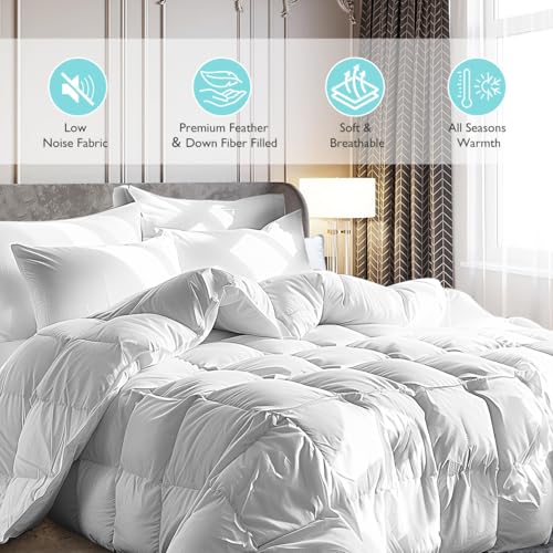 51eknbgiyxl 3.jpg Martha Stewart White Goose Feather Down Fiber Queen Size Comforter - All Season Duvet Insert with 51oz Fill & 8 Corner L