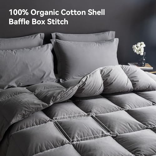 51elck td1l.jpg Hotel Style Oversized King Feather Down Comforter, 750+ Fill Power, 100% Organic Cotton, All Season Grey