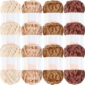 Xinnun 1116 Yd Chenille Velvet Yarn for Crocheting Knitting, 12 Skeins, Retro Colors