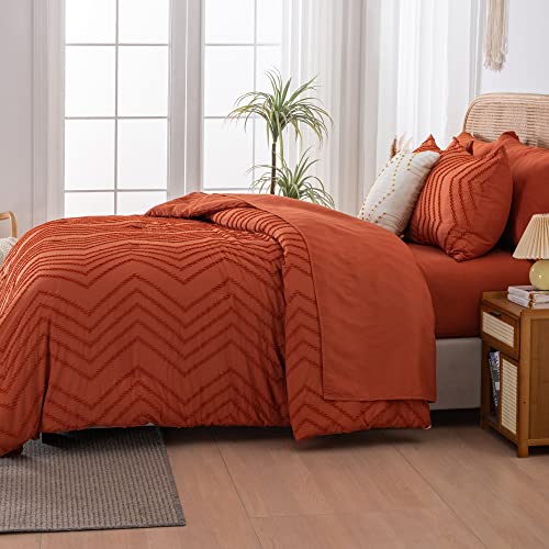 51fg6hfqaal.jpg Litanika Burnt Orange Oversized King Bed in a Bag Set - 7 Pieces Boho Tufted Comforter, Sheets, Pillowcases & Shams