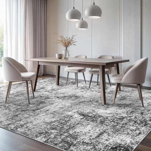 51frxemwfkl 1.jpg Large Soft Neutral Modern Abstract Grey Area Rug for Living Room and Bedroom | Washable 9x12 Rustic Grey Indoor Abst