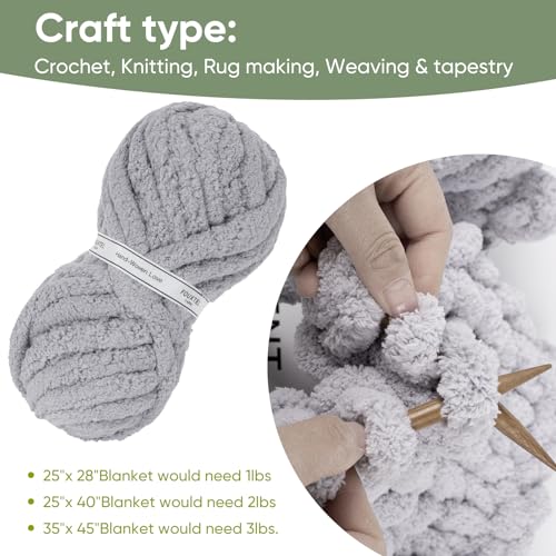 51fb lwcldl.jpg Chunky Chenille Yarn for Crocheting and Knitting - Light Grey Jumbo Pack | Super Bulky Chunky Yarn for Hand Knitting