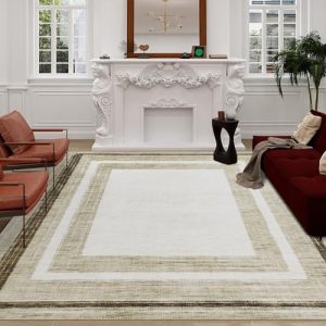 HOMBYS 10x14ft Modern Area Rug for Living Room, Large Bordered Floor Carpet for Indoor Use, Abstract Home Deco Non-Shedd