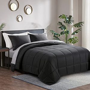 HOMBYS Oversized King Comforter Black for All Season Light and Warm Quilted Down Alternative Duvet Insert 8 Corner Tabs