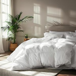 Serta Goose Feather Down Fiber Cotton Comforter Queen Size - Hotel Luxury Hypoallergenic Bedding Comforter White Serta