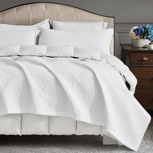 51gc3xczlvl.jpg Oversized King Bedspread for Extra Wide Beds, Modern Look, Lightweight & Reversible Microfiber Cover, 100% Pure White