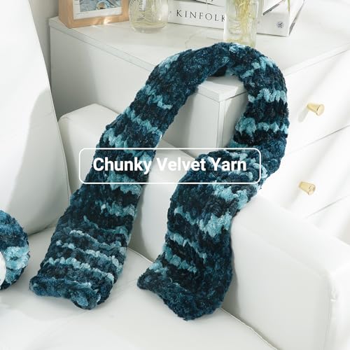 51gjhqdpn8l.jpg HOMBYS Thick Soft Velvet Yarn for Knitting and Crocheting, Fluffy Plush Tie Dye Blue Pack of 8, Big Yarn for Chunky B