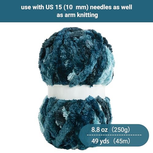 51gxcgfkv7l.jpg HOMBYS Thick Soft Velvet Yarn for Knitting and Crocheting, Fluffy Plush Tie Dye Blue Pack of 8, Big Yarn for Chunky B