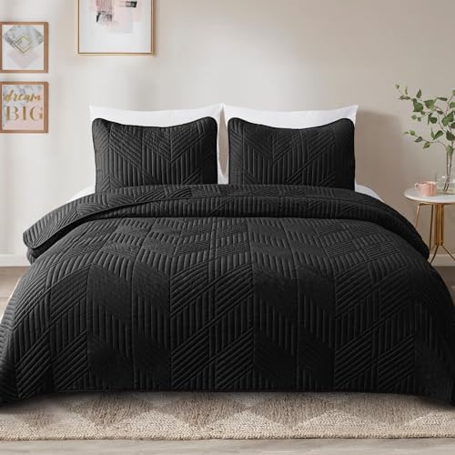 51gexm2z2tl.jpg Exclusivo Mezcla California King Quilt Lightweight Black Bedding Set for Year-Round Comfort (1 Quilt and 2 Pillow Shams)