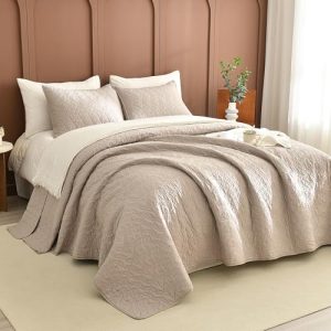 Masaca Oversized King Bedspread Soft Lightweight Extra Large King Quilt Set | Masaca Linen Colored Quilt Set with Le