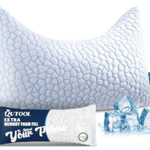 Cooling Side Sleeper Pillow for Neck and Shoulder Pain Relief White Queen Size with Additional Foam FillIncluded Adjusta