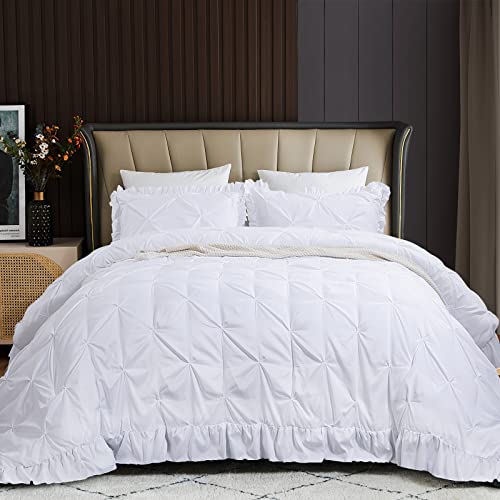 51h8y2d9m9l.jpg HOMBYS Ultra Soft Pinch Pleat Bedding Sets for All Season (White, Oversized King-120"x120") | HOMBYS Pintuck Down Al