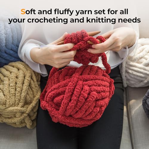 51hamdjgf6l.jpg Chunky Fluffy Yarn 8 Pack for Knitting & Crocheting(Red 28yds 8oz Each)