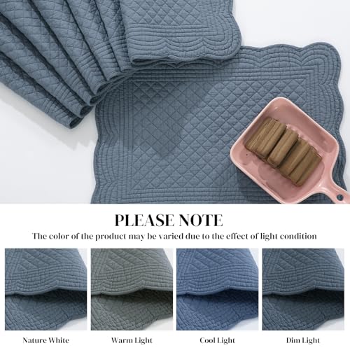 51hc4skcnl.jpg HOMBYS Quilted Placemats Set of 6 Blue OEKO-TEX STANDARD 100 13x18 Inches Rectangular Kitchen Table Mat 100% Cotton Wash