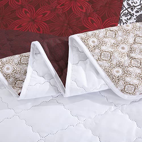 51hgzazv0ol.jpg HOMBYS 128x120 Oversized King Bedspread Red&White&Brown HOMBYS Lightweight & Soft Oversized King Quilt Set Red&White&Bro