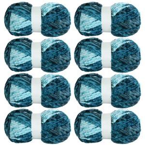 HOMBYS Soft Plush Baby Blanket Yarn for Knitting and Crocheting, Blue Tie Dye (8x91yds, 8x100g) | HOMBYS Fluffy Velv