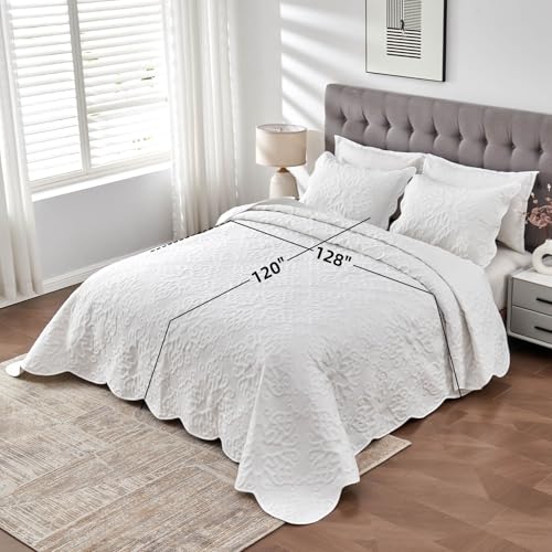 51i4zygfitl 1.jpg Extra Wide Oversized King Bedspreads for Tall King and California King Beds in White | Lightweight 3 Piece Quilted C