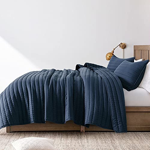 51ian3b5nil.jpg ROARINGWILD Oversized California Cal King Size Navy Blue Quilt Bedding Sets for Adults, Lightweight Comforter Bed Cover,