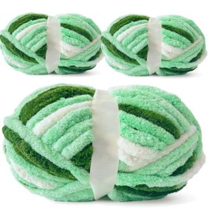 Mint Forest Chenille Yarn - Bulky Fluffy 100% Polyester Crochet & Knit (3Pack)