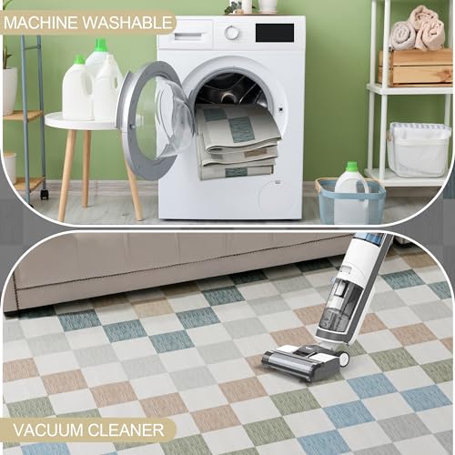 51jsoe1epdl 2.jpg HOMBYS 9x12ft Checkered Area Rug for Living Room and Bedroom Multi-Color Checkerboard Home Deco Non-Shedding Machine Was