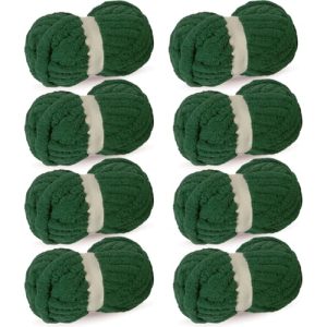 Super Bulky Dark Green Chenille Yarn 8 Jumbo Pack for Crocheting/Knitting