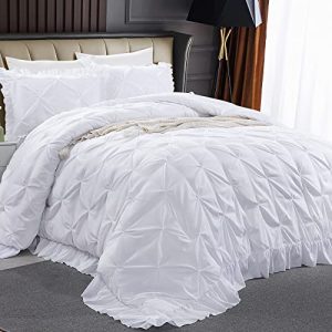 HOMBYS Ultra Soft Pinch Pleat Bedding Sets for All Season (White, Oversized King-120"x120") | HOMBYS Pintuck Down Al