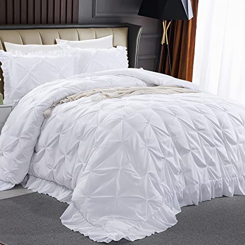 51k935z3k2l.jpg HOMBYS Ultra Soft Pinch Pleat Bedding Sets for All Season (White, Oversized King-120"x120") | HOMBYS Pintuck Down Al