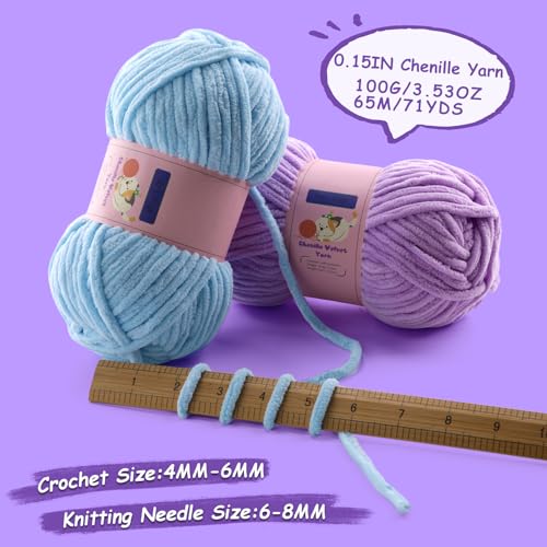 51knuth4pl.jpg Chunky Chenille Yarn for Crocheting and Knitting - Soft Plush Sky Blue Bulky Yarn for Blankets/Amigurumi/Craft/Hats/Shoe