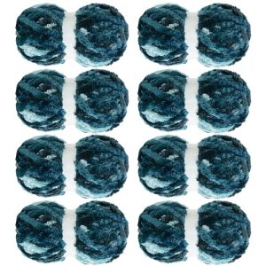 Thick Soft Velvet Yarn for Knitting and Crocheting, Fluffy Plush Tie Dye Blue Pack of 8 for Chunky Blanket | HOMBYS