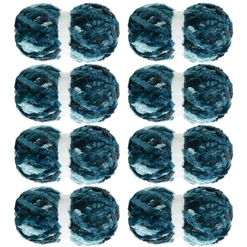 51l1hqry8hl.jpg HOMBYS Thick Soft Velvet Yarn for Knitting and Crocheting, Fluffy Plush Tie Dye Blue Pack of 8, Big Yarn for Chunky B