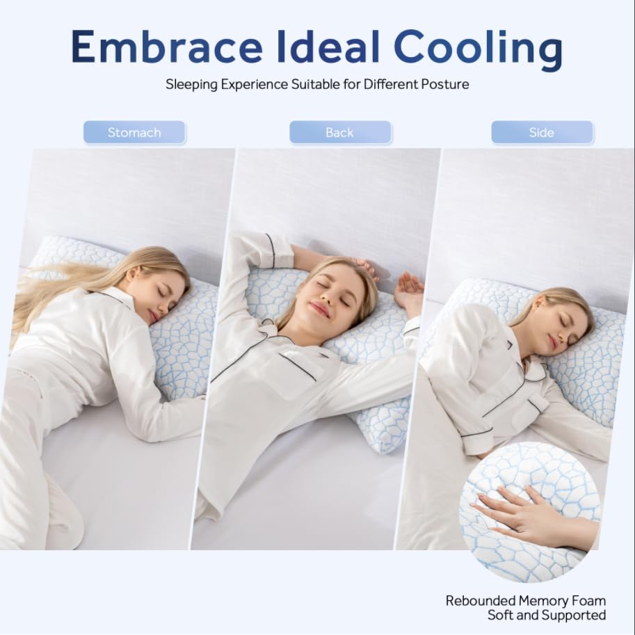 51l9um81 gl.jpg Cooling Side Sleeper Pillow for Neck and Shoulder Pain Relief White Queen Size with Additional Foam FillIncluded Adjusta
