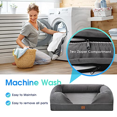 51le69myltl 1.jpg CertiPUR-US Certified Orthopedic Dog Bed Full Memory Foam, Senior Dogs, Grey, Waterproof Liner, Removable Cover | Or